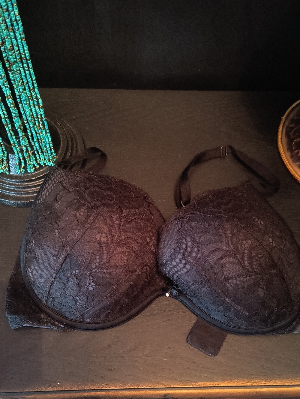 Vintage Victoria's Secret Black Lace Push-Up Bra with Molded Cups